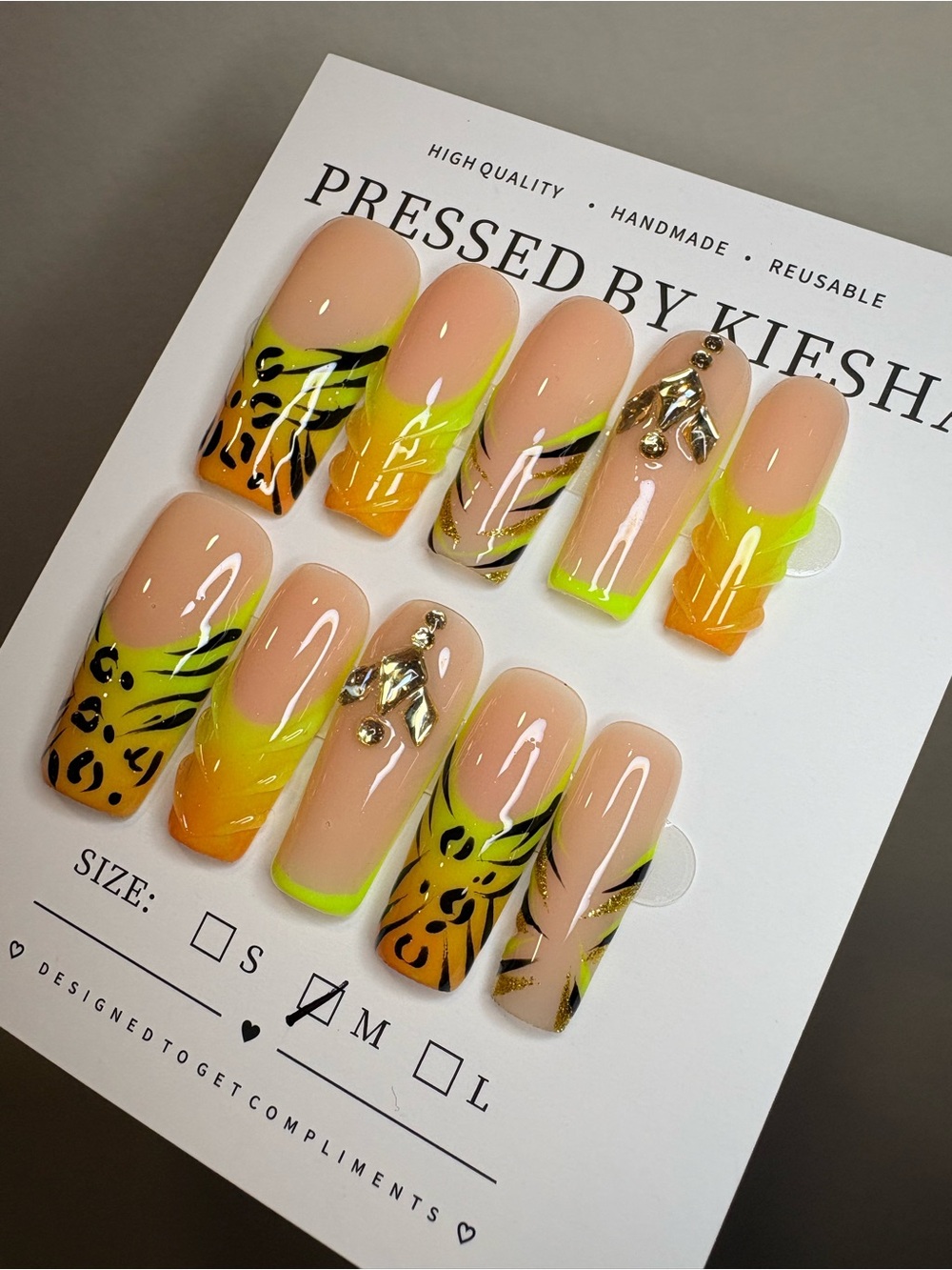 Neon Yellow & Orange Leopard Accent Press-On Nails